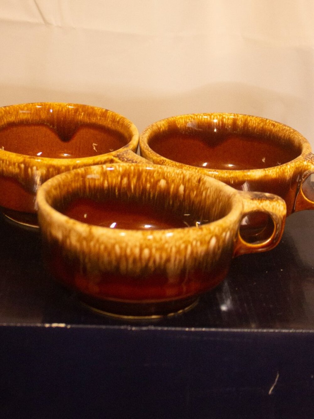 Vintage Hull Drip Glaze Soup Mugs – Set of 3